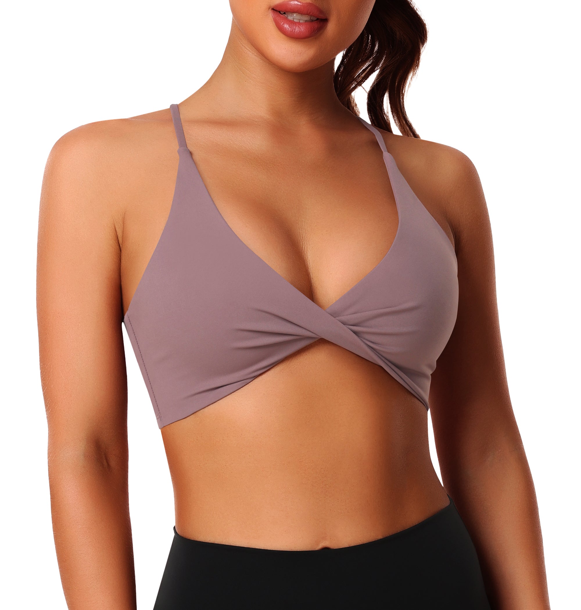 GOFIEP Women's Workout Sports Bras T crossed back straps Low Impact Support Yoga Training Bras Going Out Top