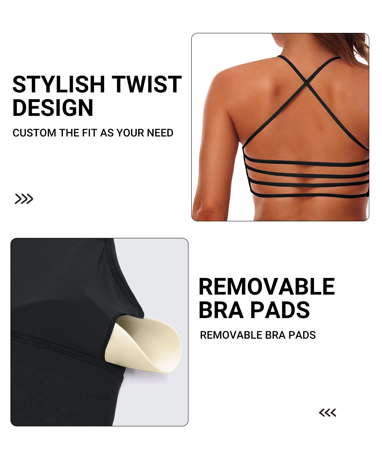 GOFIEP Women workout Strappy Sports Bra Crisscross Open Back Padded Bandeau Workout Crop Tops