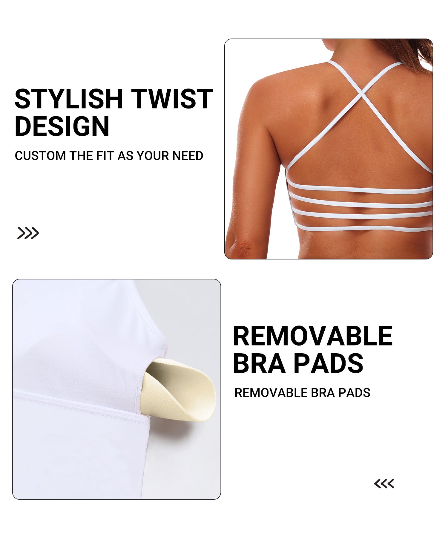 GOFIEP Backless Sports Bras for Women Bras with Sexy Crisscross Built-in Bra Tank Tops for Running Gym Workouts