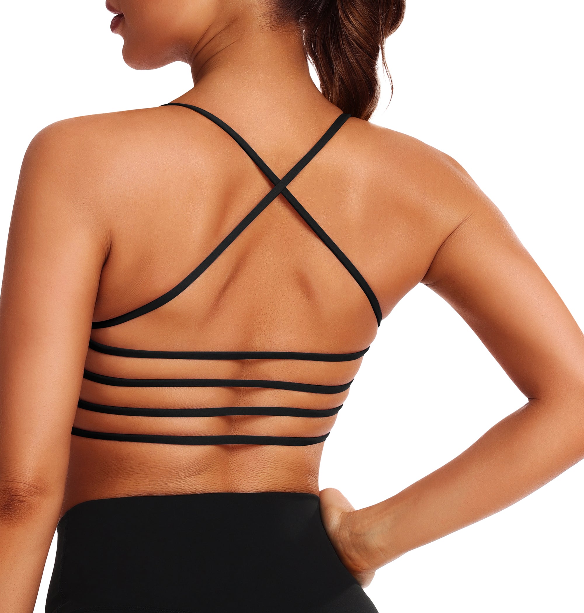 GOFIEP Women workout Strappy Sports Bra Crisscross Open Back Padded Bandeau Workout Crop Tops